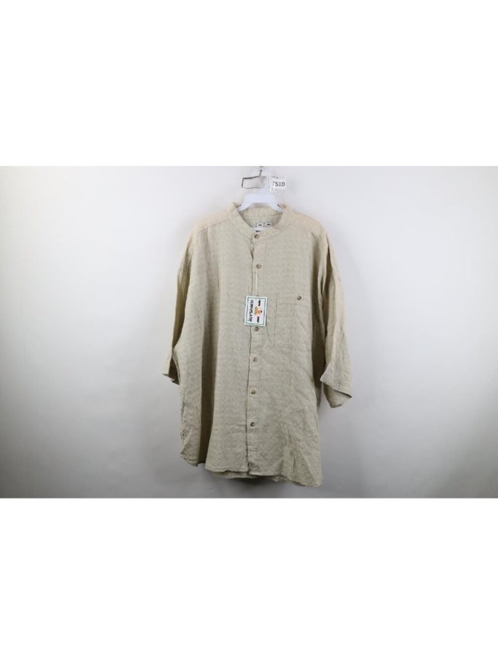 Deadstock Vintage 90s Streetwear Mens Large Big Baggy Band Collar Button Shirt
